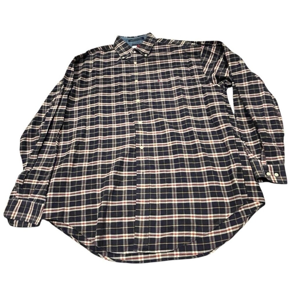 Tommy Hilfiger Men's Long Sleeve Shirt L Plaid Cotton Multicolored Logo